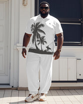Hawaiian Simple But Coconut Tree Surf Polo Shirt Short Sleeve Trousers Suit Men's Plus Size